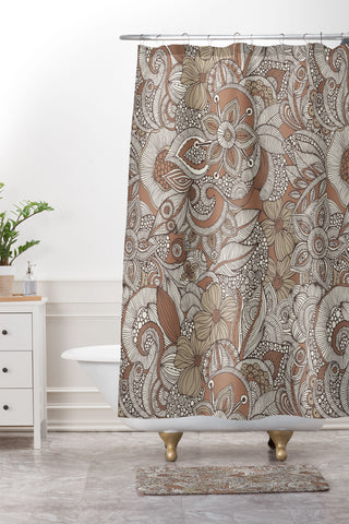 Valentina Ramos Doodles Mocha Mousse Shower Curtain And Mat