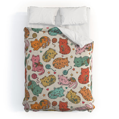 Valentina Ramos Floral Cats and Yarn Comforter
