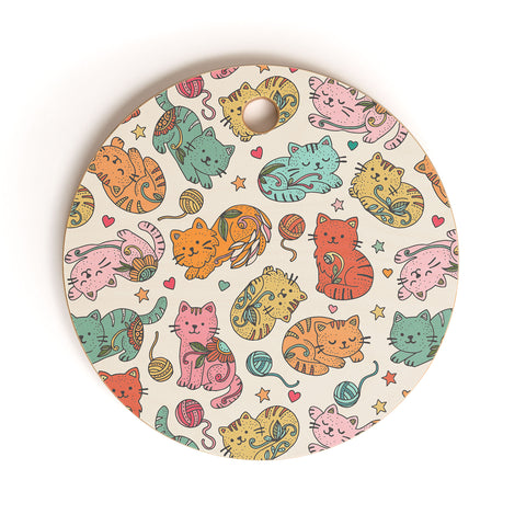Valentina Ramos Floral Cats and Yarn Cutting Board Round