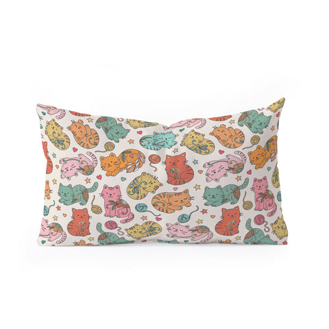 Valentina Ramos Floral Cats and Yarn Oblong Throw Pillow