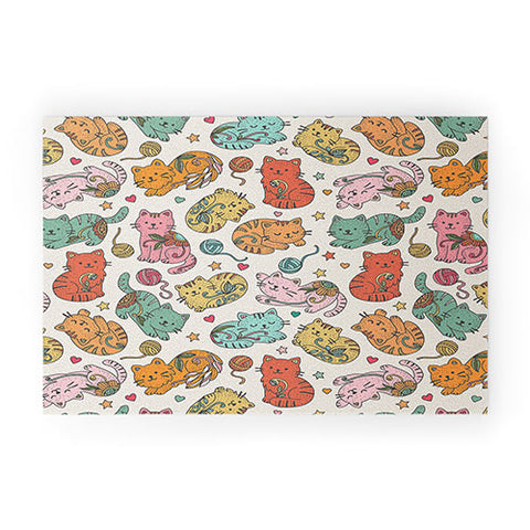 Valentina Ramos Floral Cats and Yarn Welcome Mat