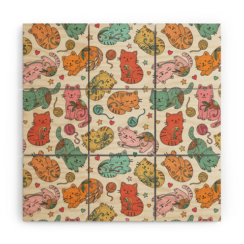 Valentina Ramos Floral Cats and Yarn Wood Wall Mural