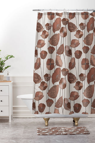 Valentina Ramos Poppies Mocha Mousse Shower Curtain And Mat