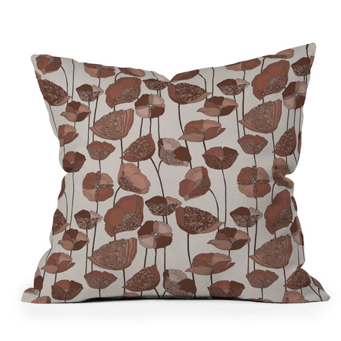 Valentina Ramos Poppies Mocha Mousse Throw Pillow