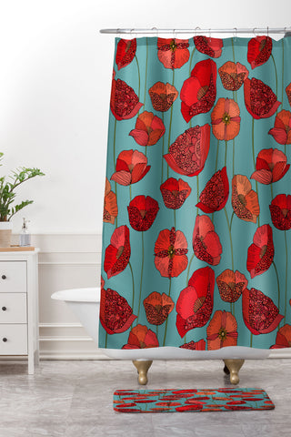 Valentina Ramos Poppy Patch blue Shower Curtain And Mat
