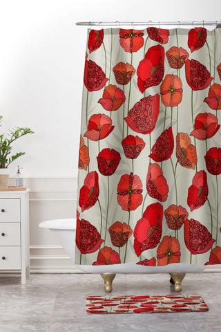 Valentina Ramos Poppy Patch grey Shower Curtain And Mat