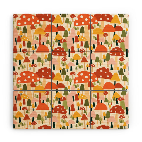 Valeria Frustaci autumnal mushrooms Wood Wall Mural