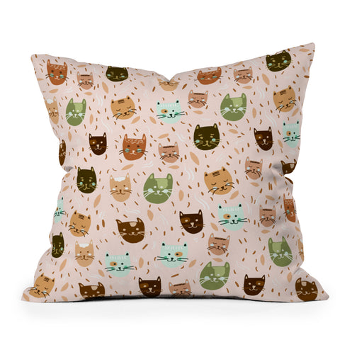 Valeria Frustaci Cats pattern retro Outdoor Throw Pillow
