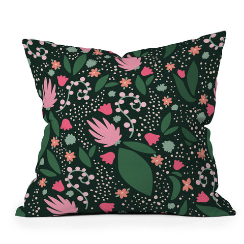 Valeria Frustaci Flowers pattern in pink and green Outdoor Throw Pillow
