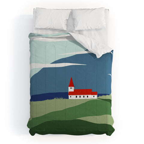 Valeria Frustaci Red roof in Iceland Comforter
