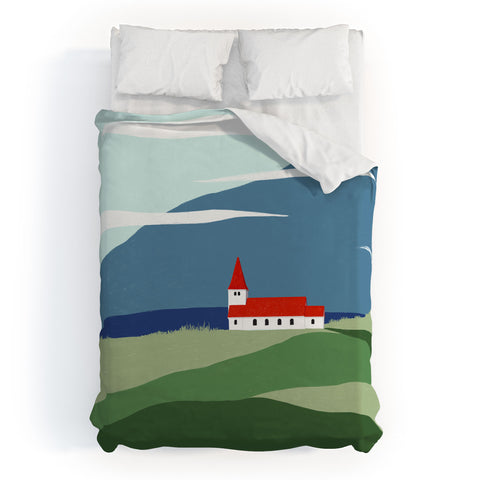Valeria Frustaci Red roof in Iceland Duvet Cover