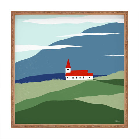 Valeria Frustaci Red roof in Iceland Square Tray
