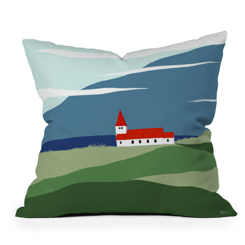 Valeria Frustaci Red roof in Iceland Throw Pillow