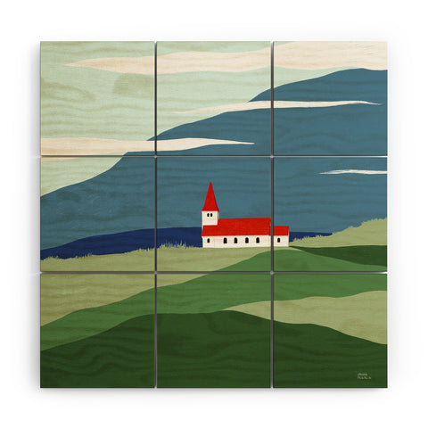 Valeria Frustaci Red roof in Iceland Wood Wall Mural