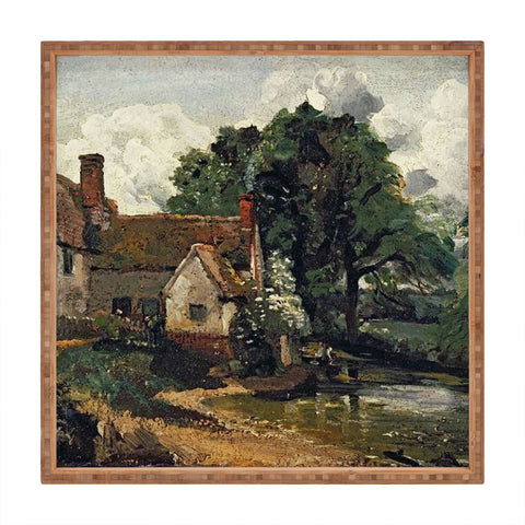 Viktorius Art Vintage painting of a house Square Tray