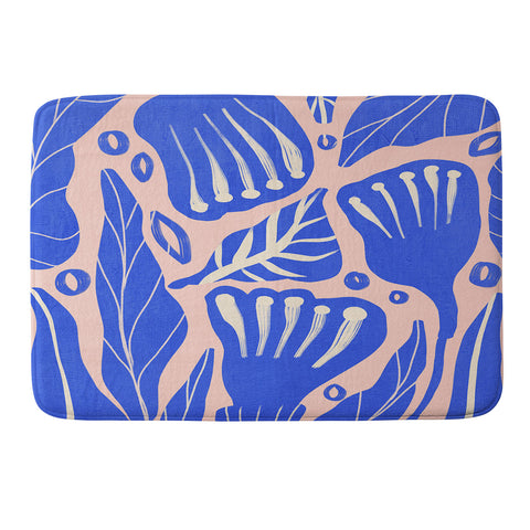 Viviana Gonzalez Abstract Floral Blue Memory Foam Bath Mat