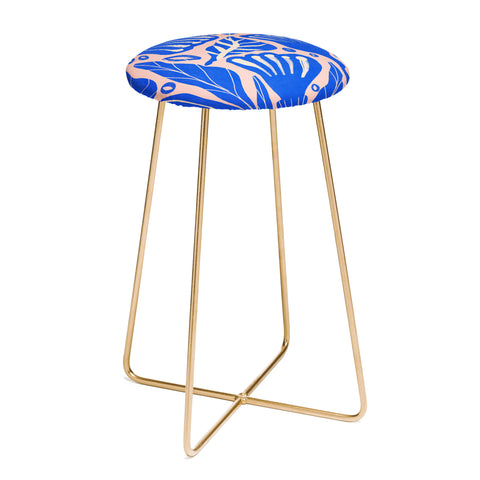 Viviana Gonzalez Abstract Floral Blue Counter Stool