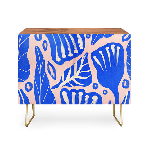 Viviana Gonzalez Abstract Floral Blue Credenza