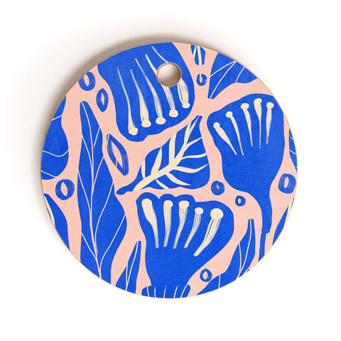 Viviana Gonzalez Abstract Floral Blue Cutting Board Round