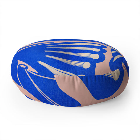 Viviana Gonzalez Abstract Floral Blue Floor Pillow Round