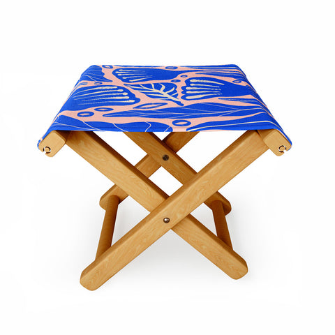 Viviana Gonzalez Abstract Floral Blue Folding Stool