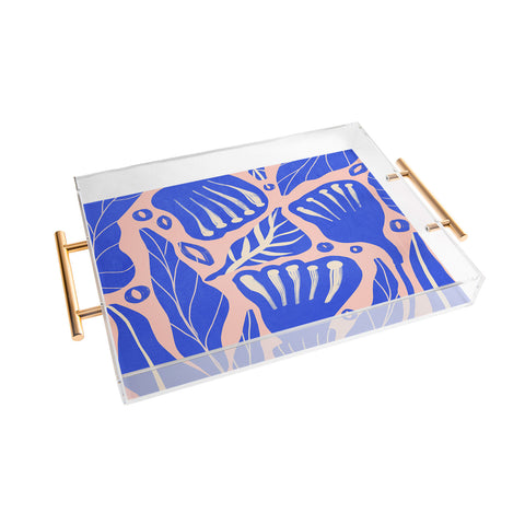 Viviana Gonzalez Abstract Floral Blue Acrylic Tray