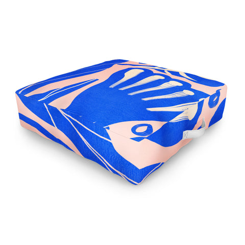 Viviana Gonzalez Abstract Floral Blue Outdoor Floor Cushion