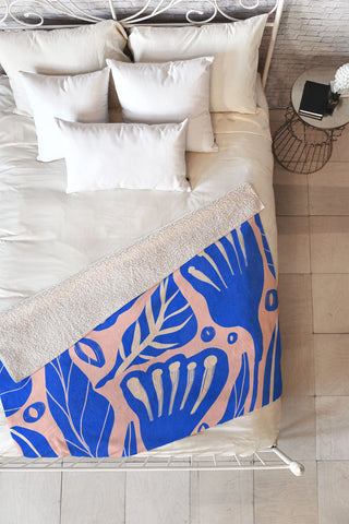 Viviana Gonzalez Abstract Floral Blue Fleece Throw Blanket