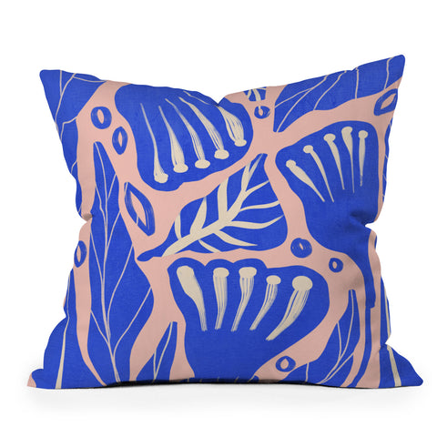 Viviana Gonzalez Abstract Floral Blue Outdoor Throw Pillow