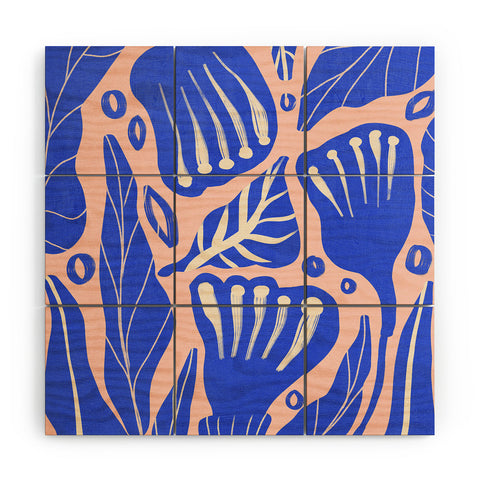 Viviana Gonzalez Abstract Floral Blue Wood Wall Mural