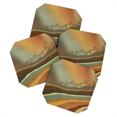 Viviana Gonzalez Abstract Retro Landscape 01 Coaster Set