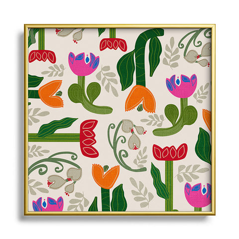 Viviana Gonzalez Bold Folk Wildflowers Square Metal Framed Art Print