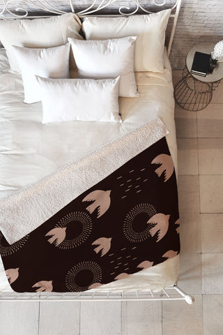 Viviana Gonzalez Espresso caramel Boho birds Fleece Throw Blanket