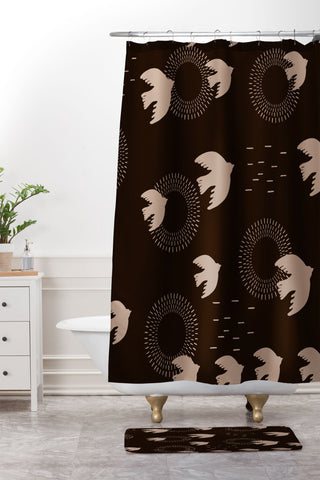 Viviana Gonzalez Espresso caramel Boho birds Shower Curtain And Mat