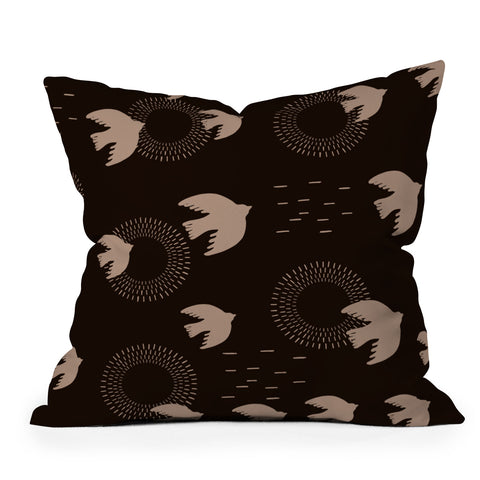 Viviana Gonzalez Espresso caramel Boho birds Throw Pillow