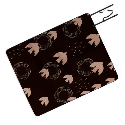 Viviana Gonzalez Espresso caramel Boho birds Picnic Blanket