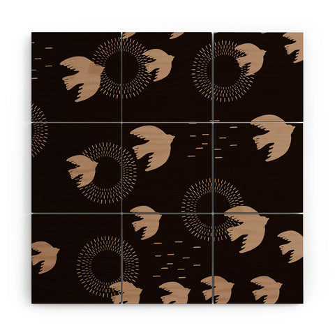 Viviana Gonzalez Espresso caramel Boho birds Wood Wall Mural