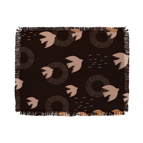 Viviana Gonzalez Espresso caramel Boho birds Throw Blanket