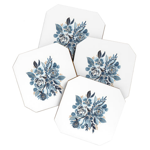 Viviana Gonzalez Indigo and gold floral 4 Coaster Set