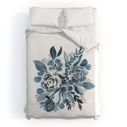 Viviana Gonzalez Indigo and gold floral 4 Duvet Cover
