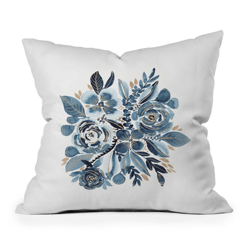 Viviana Gonzalez Indigo and gold floral 4 Outdoor Throw Pillow