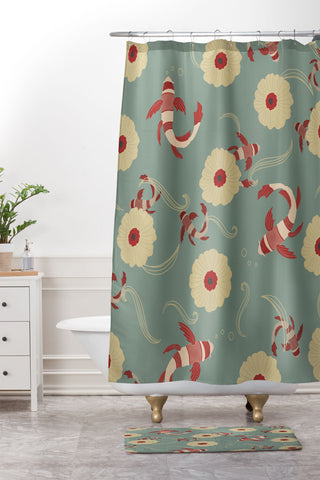 Viviana Gonzalez Koi pattern Japan Shower Curtain And Mat