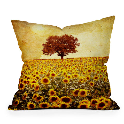 Viviana Gonzalez Lone Tree And Sunflowers Field Outdoor Throw Pillow