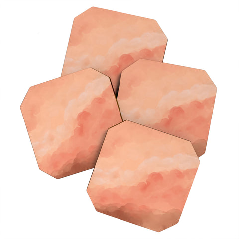 Viviana Gonzalez Peach Fuzz Watercolor Clouds Coaster Set