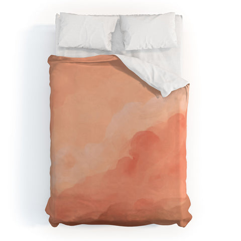 Viviana Gonzalez Peach Fuzz Watercolor Clouds Duvet Cover