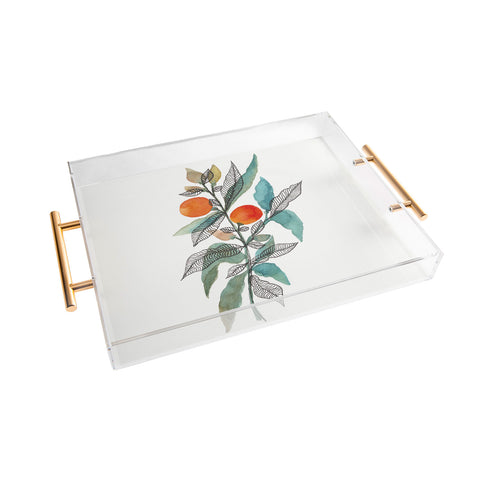 Viviana Gonzalez Watercolor ink leaves 3 Acrylic Tray