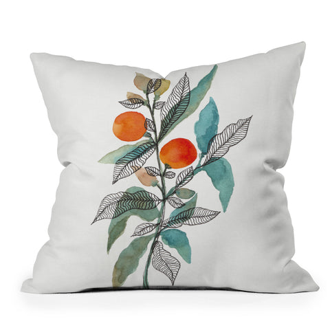 Viviana Gonzalez Watercolor ink leaves 3 Outdoor Throw Pillow