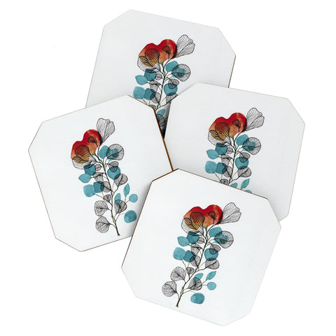 Viviana Gonzalez Watercolor ink leaves II Coaster Set