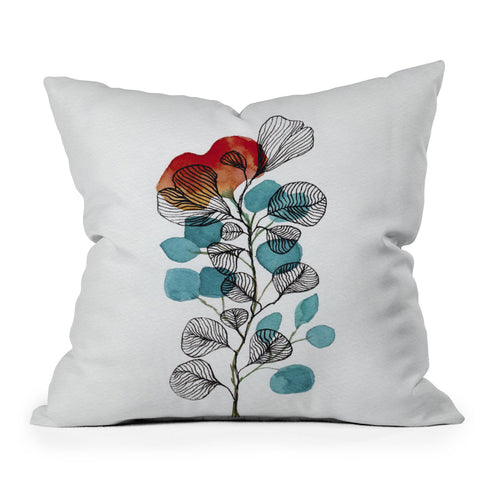 Viviana Gonzalez Watercolor ink leaves II Outdoor Throw Pillow
