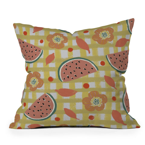 Viviana Gonzalez Watermelon And Flowers Outdoor Throw Pillow